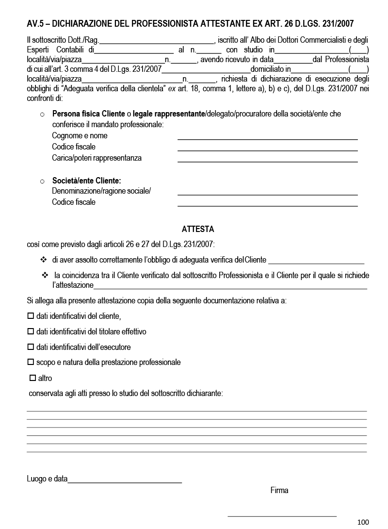 Attestazione del professionista